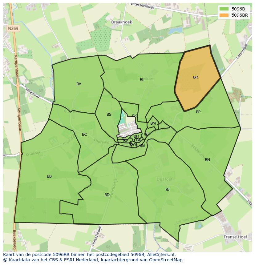 Afbeelding van het postcodegebied 5096 BR op de kaart.