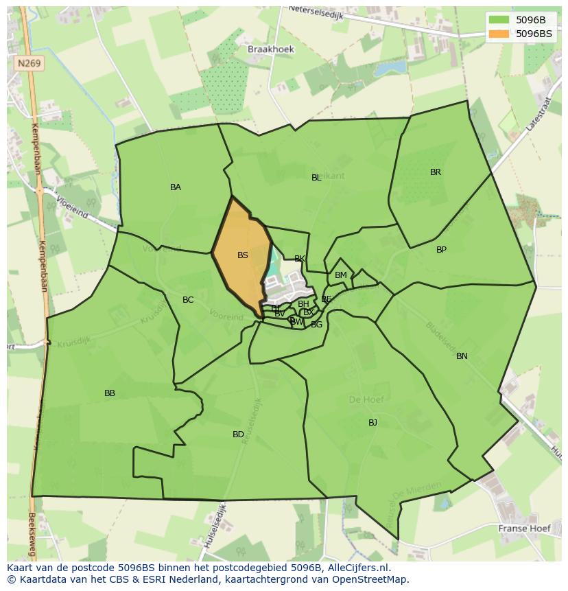 Afbeelding van het postcodegebied 5096 BS op de kaart.