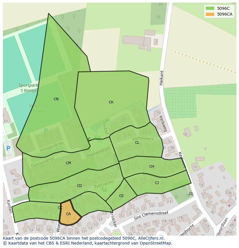 Afbeelding van het postcodegebied 5096 CA op de kaart.