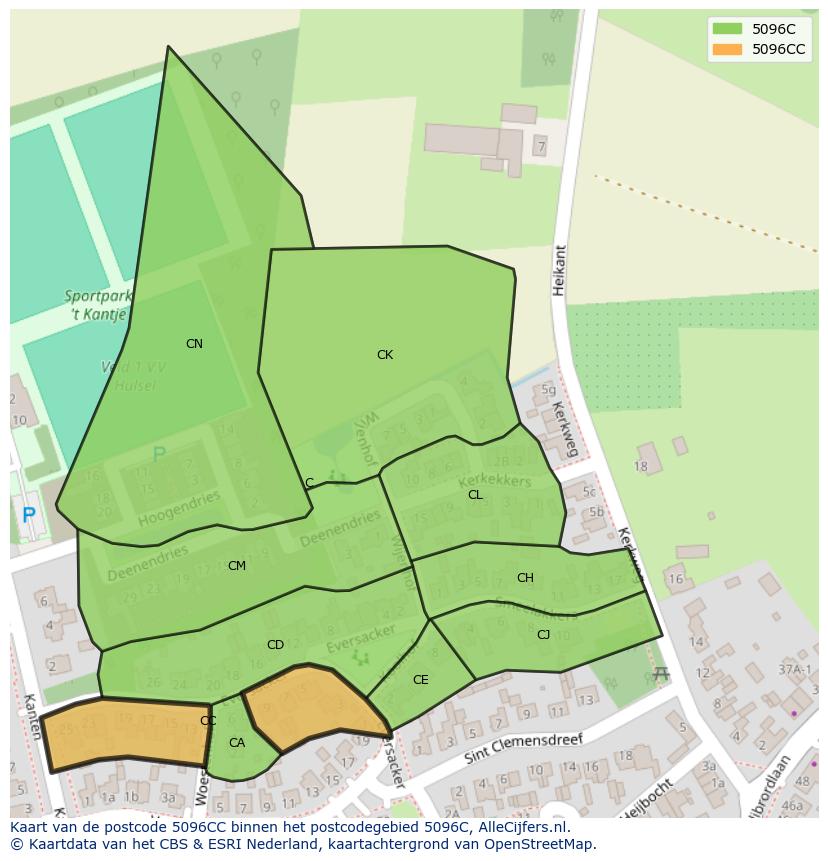 Afbeelding van het postcodegebied 5096 CC op de kaart.