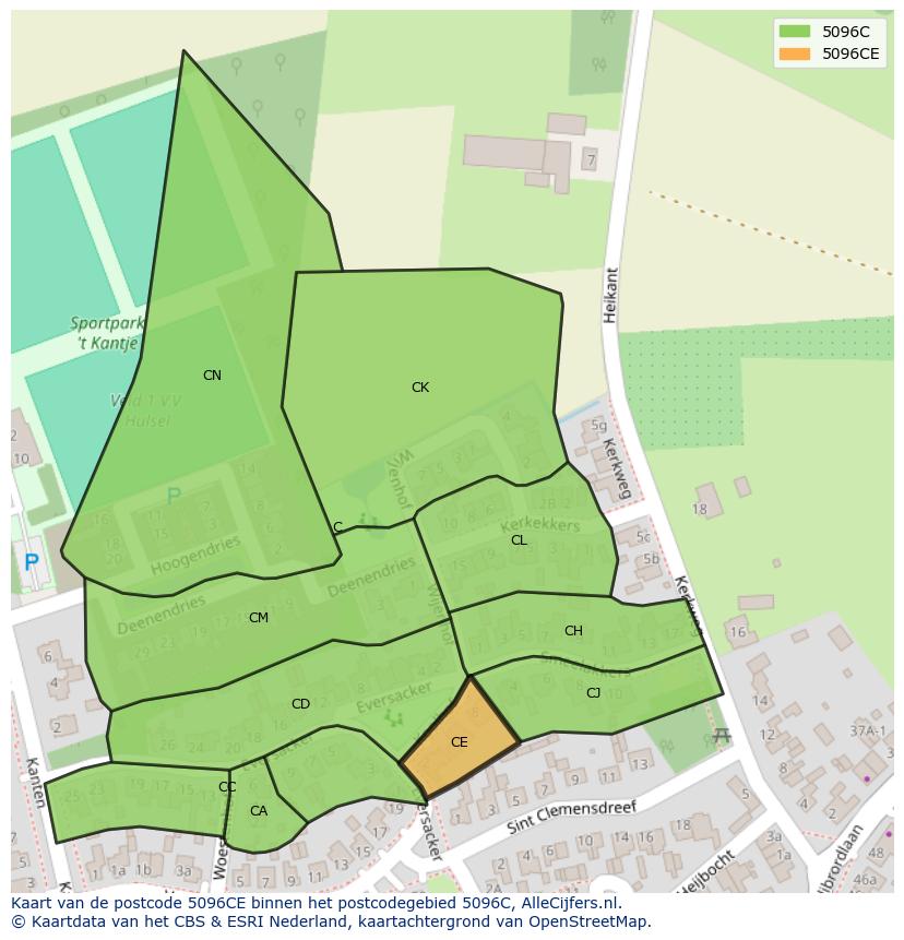 Afbeelding van het postcodegebied 5096 CE op de kaart.