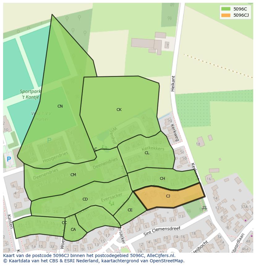Afbeelding van het postcodegebied 5096 CJ op de kaart.