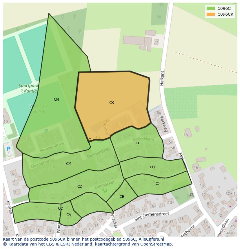 Afbeelding van het postcodegebied 5096 CK op de kaart.