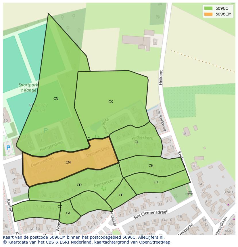 Afbeelding van het postcodegebied 5096 CM op de kaart.