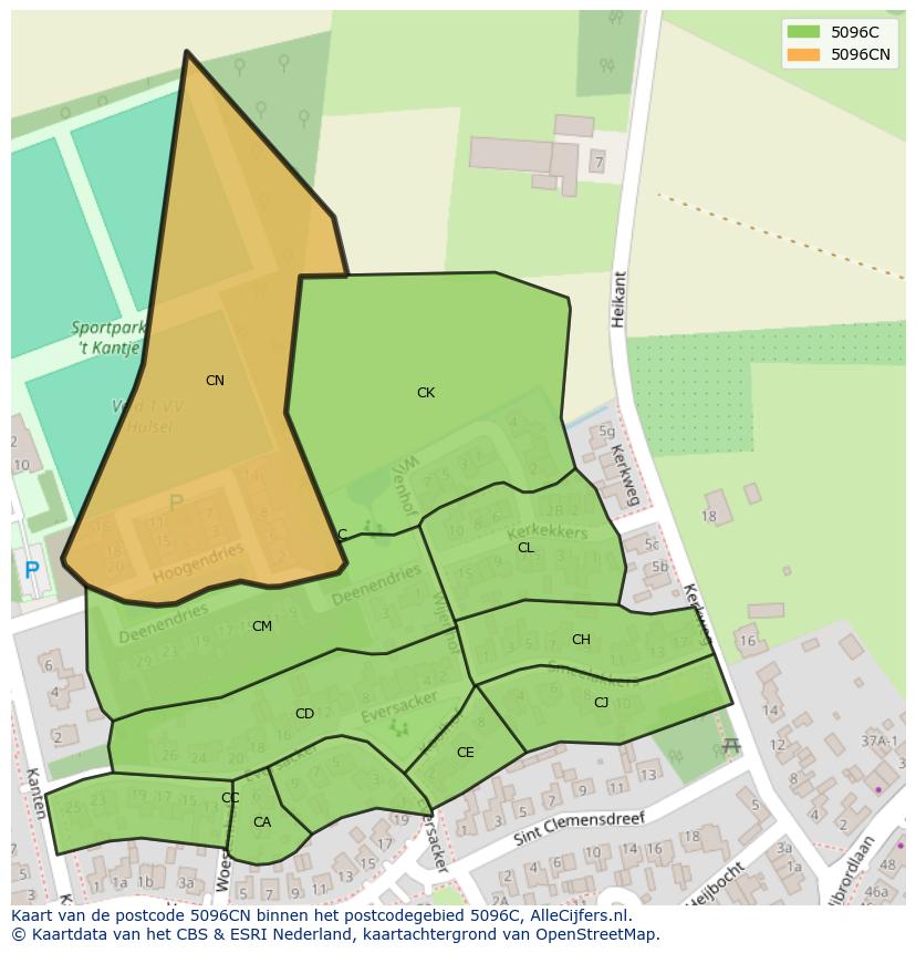 Afbeelding van het postcodegebied 5096 CN op de kaart.