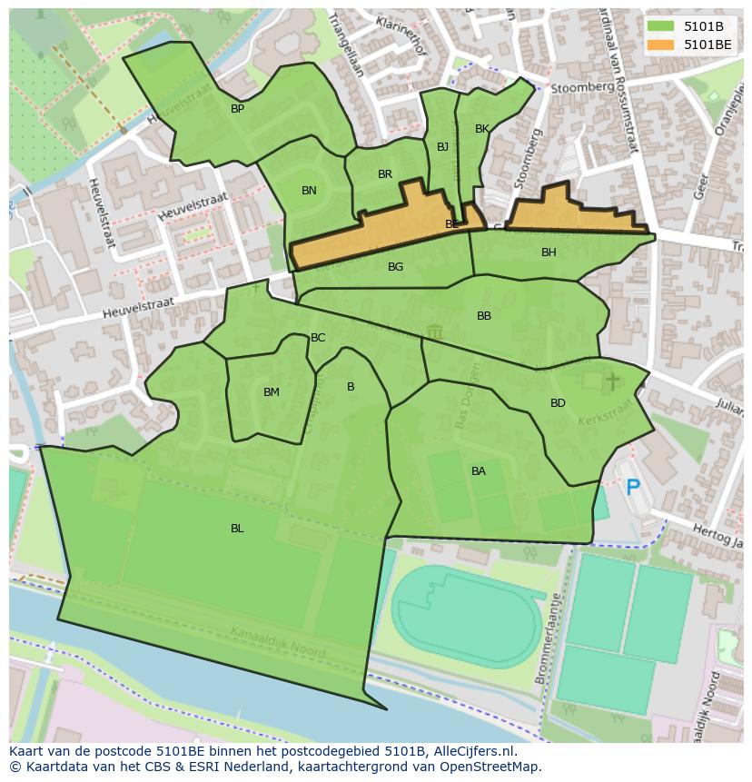 Afbeelding van het postcodegebied 5101 BE op de kaart.