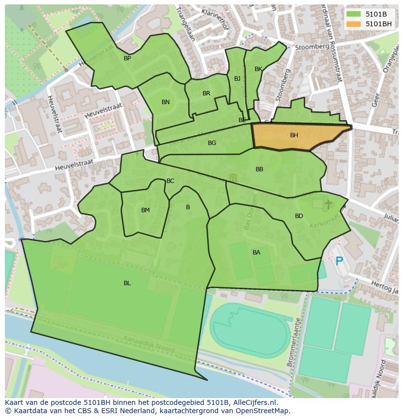 Afbeelding van het postcodegebied 5101 BH op de kaart.