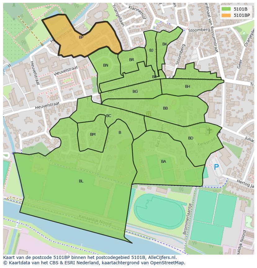 Afbeelding van het postcodegebied 5101 BP op de kaart.