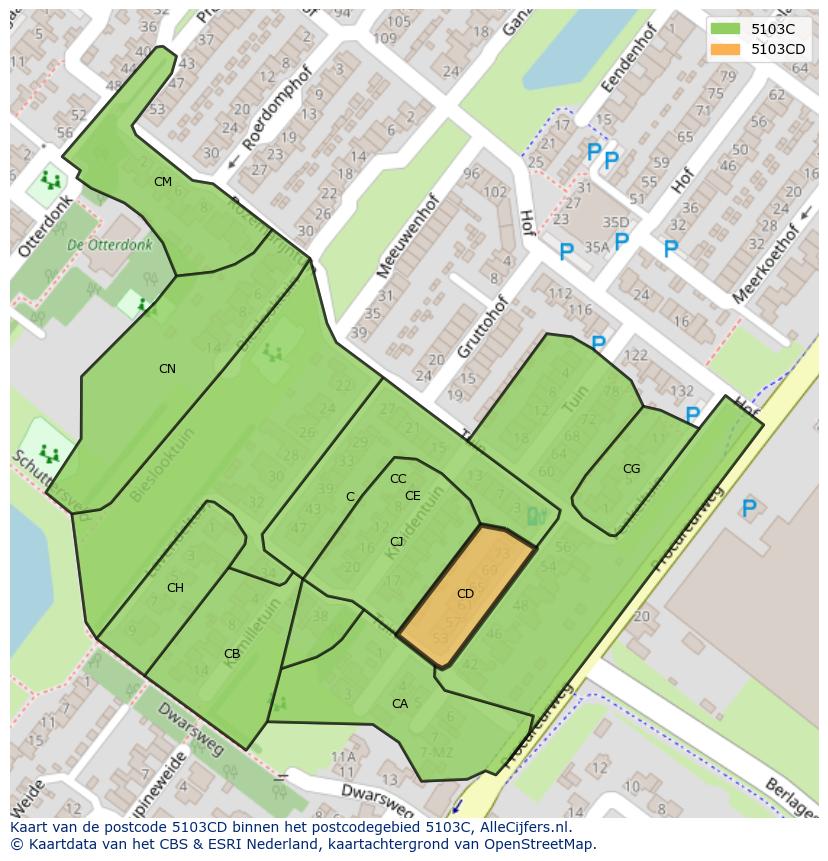 Afbeelding van het postcodegebied 5103 CD op de kaart.