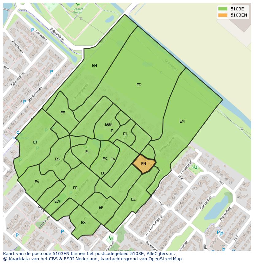 Afbeelding van het postcodegebied 5103 EN op de kaart.
