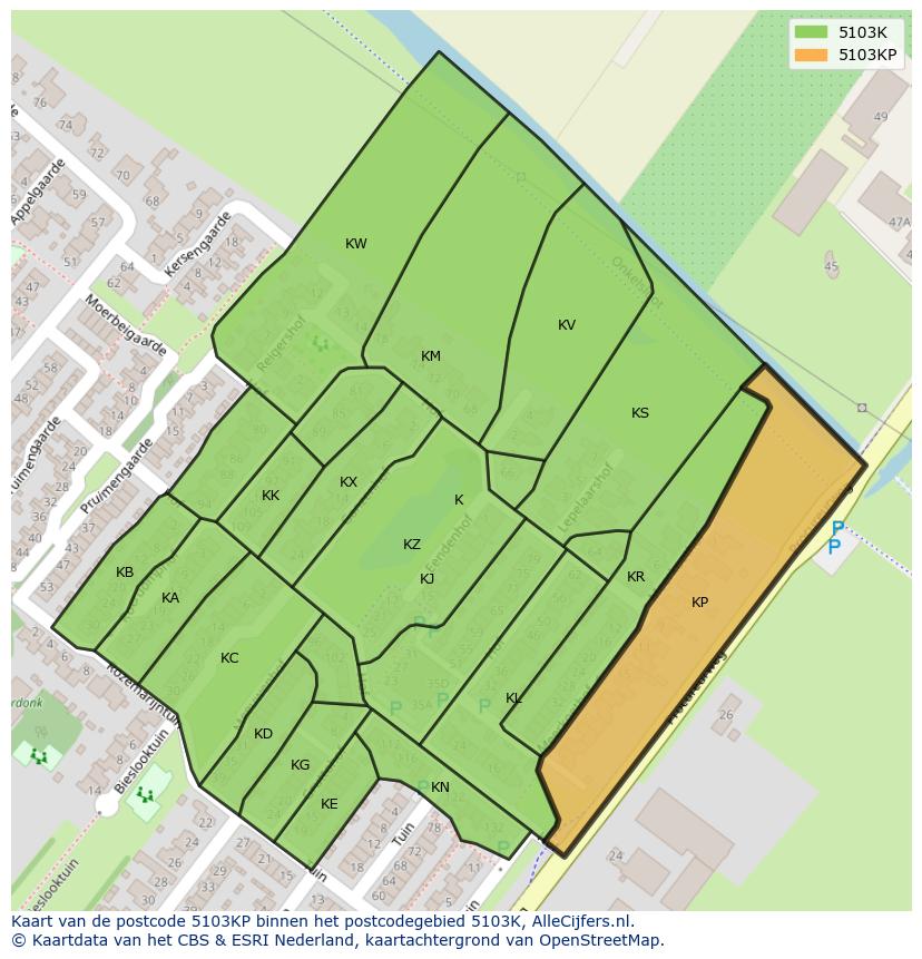 Afbeelding van het postcodegebied 5103 KP op de kaart.