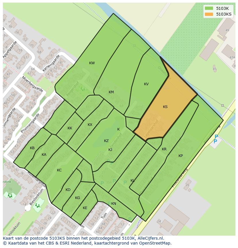 Afbeelding van het postcodegebied 5103 KS op de kaart.