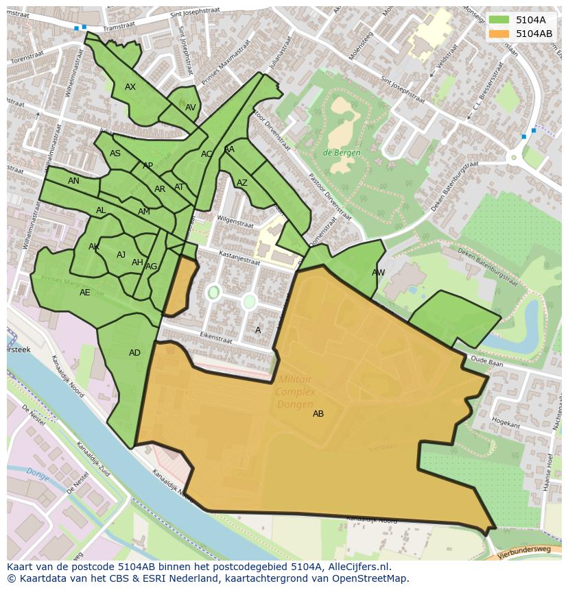 Afbeelding van het postcodegebied 5104 AB op de kaart.