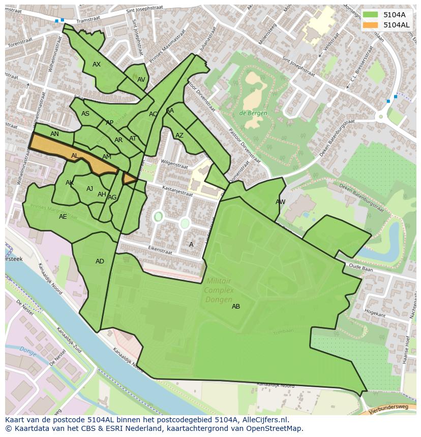 Afbeelding van het postcodegebied 5104 AL op de kaart.
