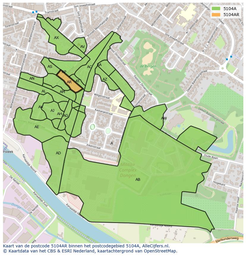 Afbeelding van het postcodegebied 5104 AR op de kaart.