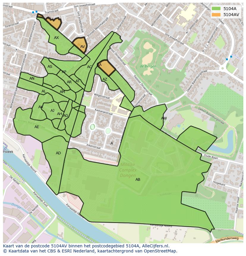 Afbeelding van het postcodegebied 5104 AV op de kaart.
