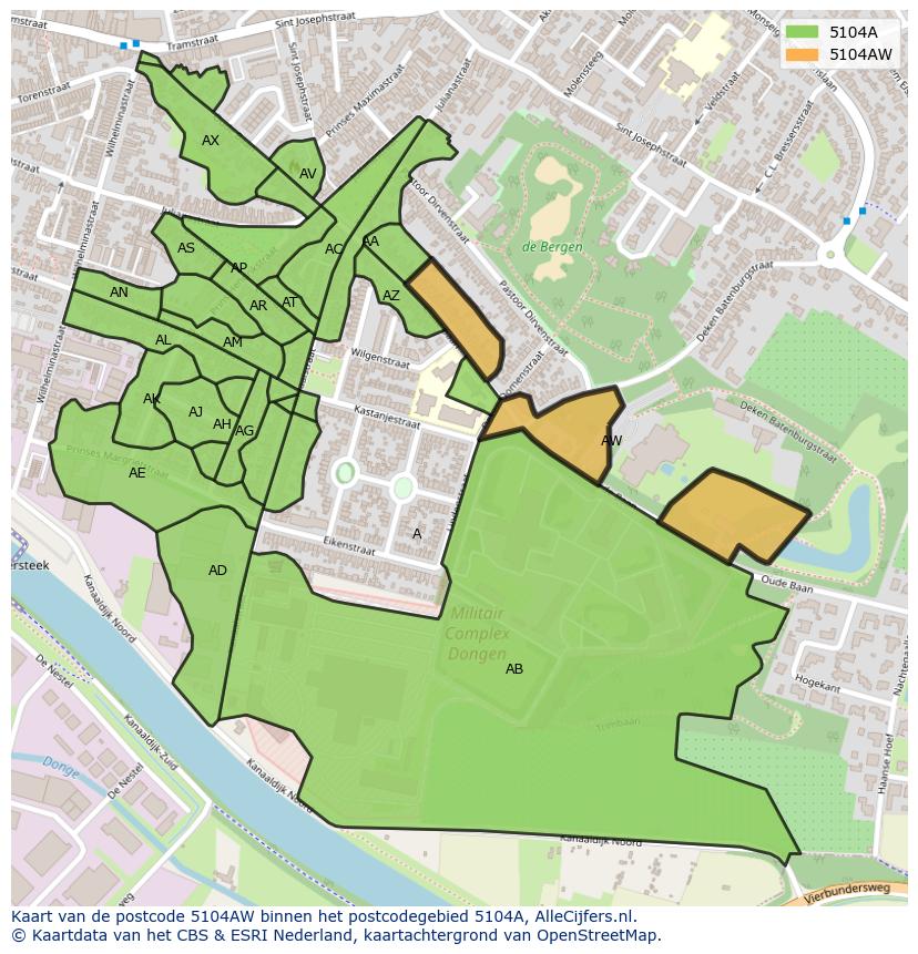 Afbeelding van het postcodegebied 5104 AW op de kaart.