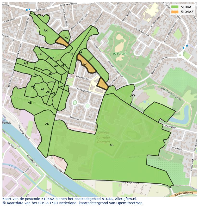 Afbeelding van het postcodegebied 5104 AZ op de kaart.