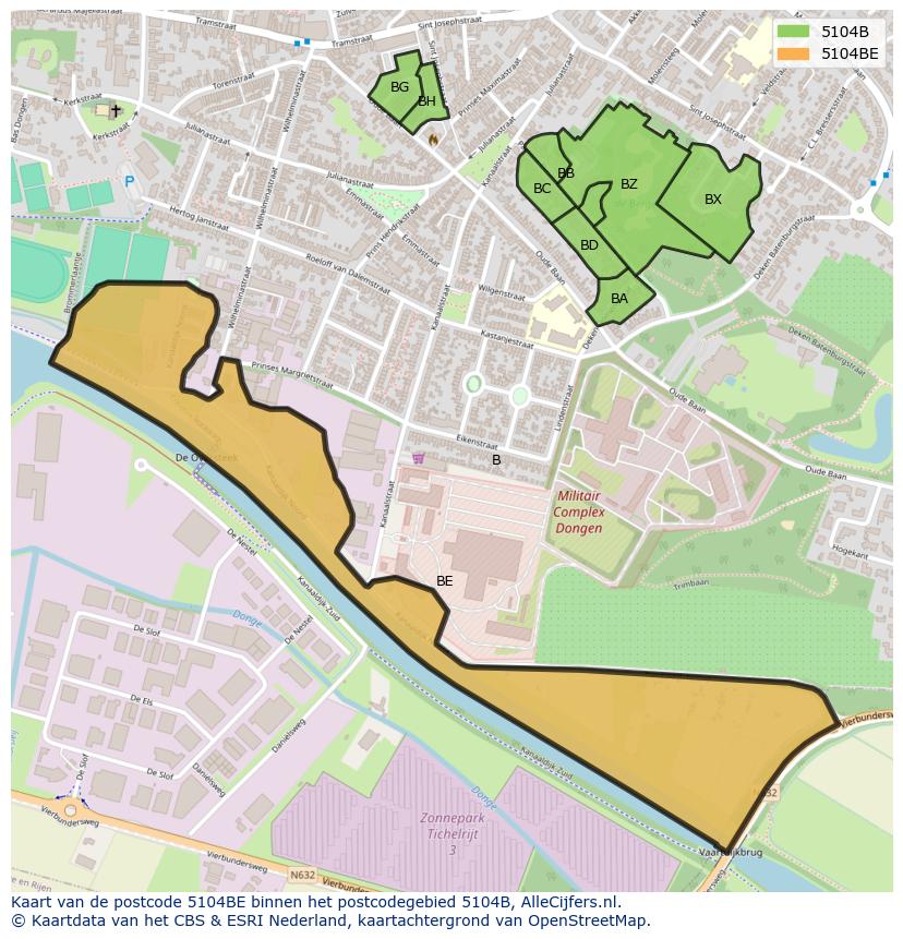 Afbeelding van het postcodegebied 5104 BE op de kaart.