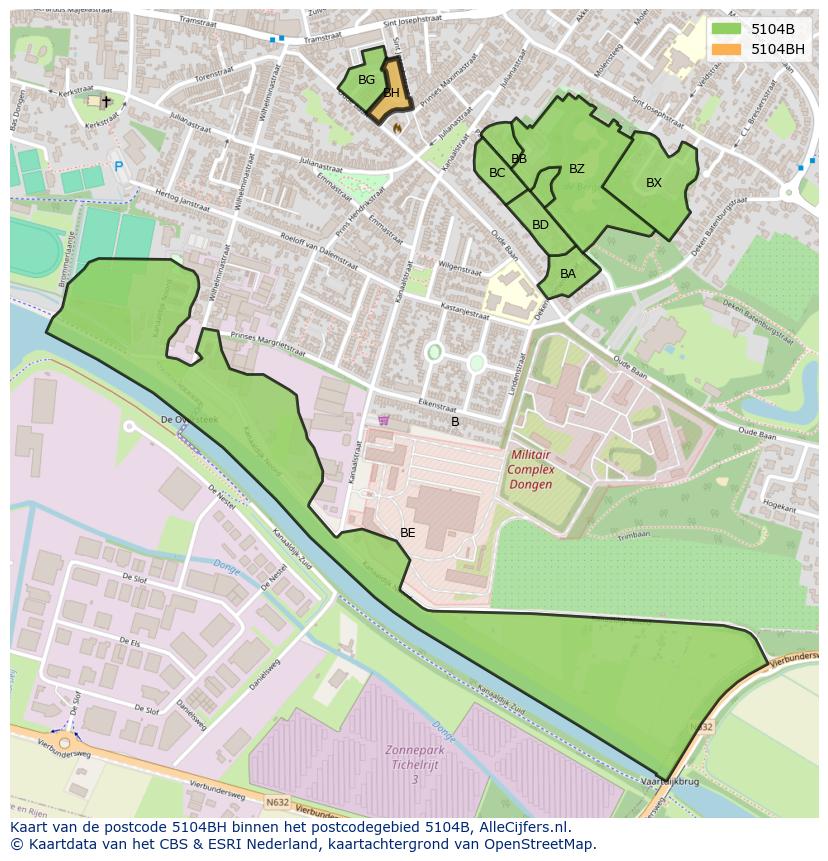 Afbeelding van het postcodegebied 5104 BH op de kaart.