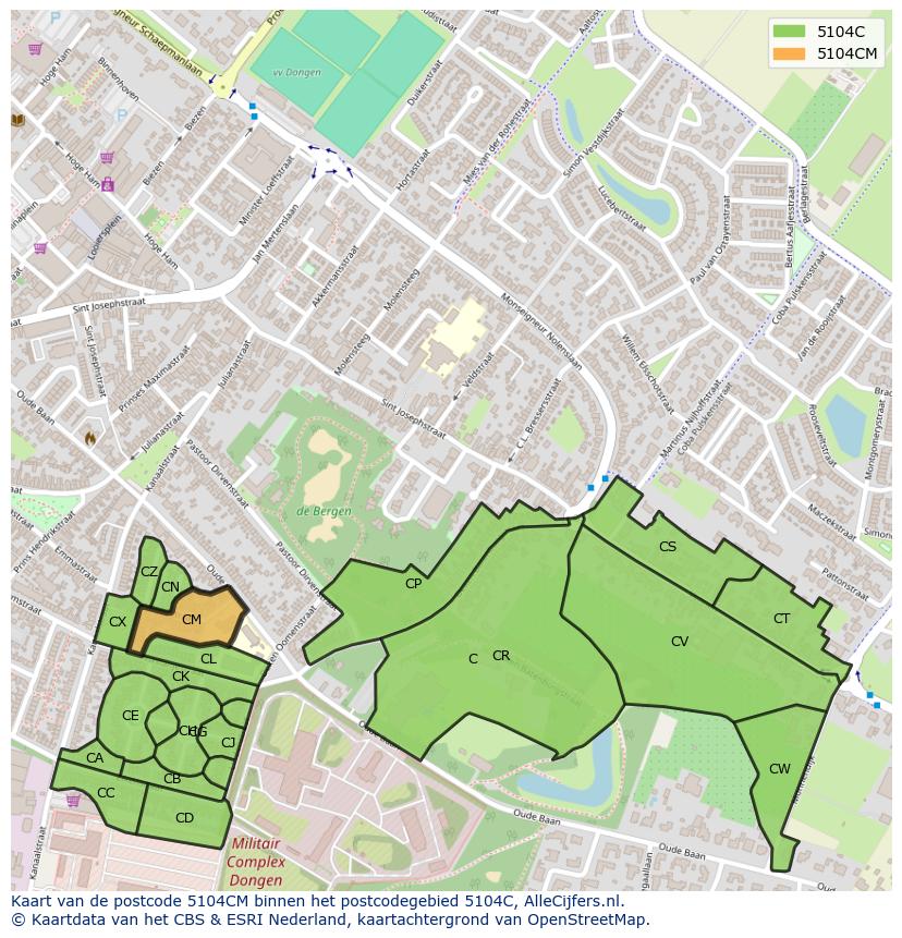 Afbeelding van het postcodegebied 5104 CM op de kaart.