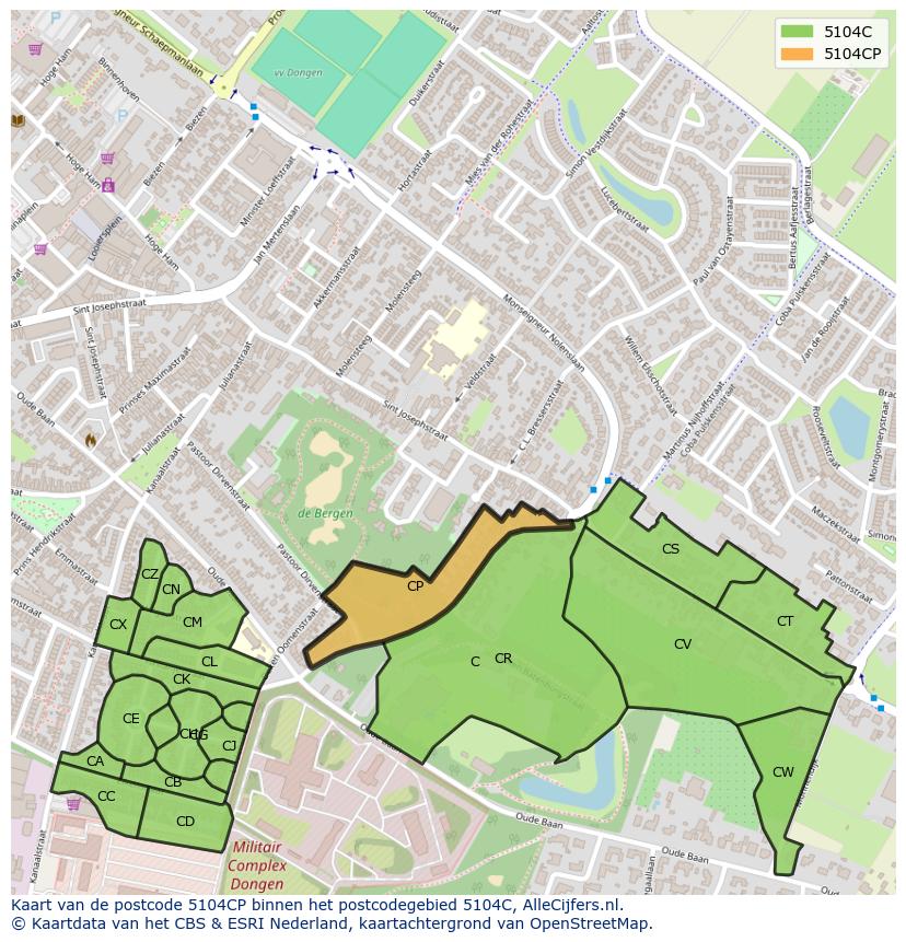 Afbeelding van het postcodegebied 5104 CP op de kaart.