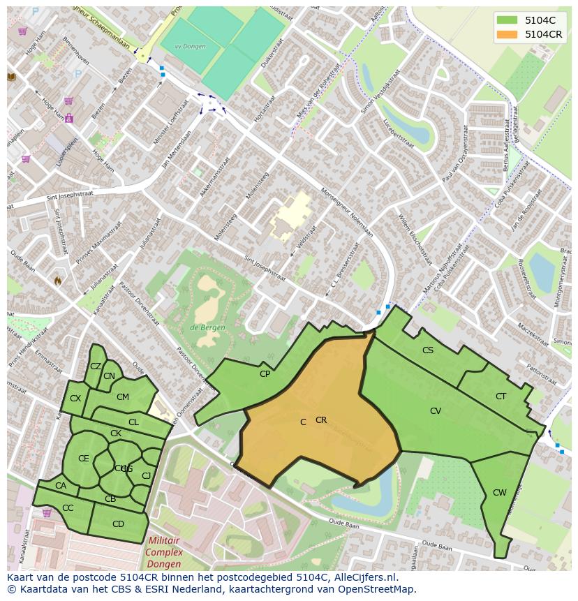 Afbeelding van het postcodegebied 5104 CR op de kaart.