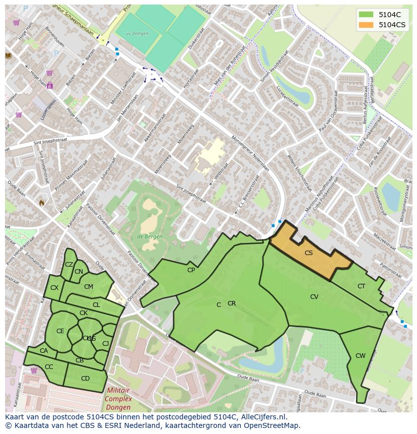 Afbeelding van het postcodegebied 5104 CS op de kaart.