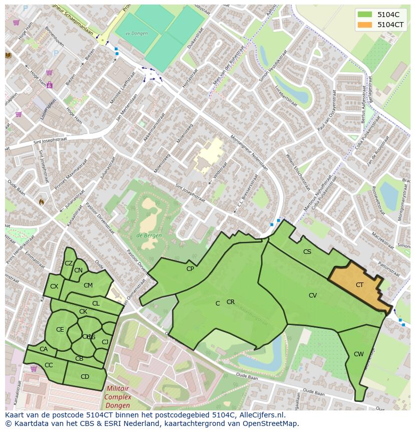 Afbeelding van het postcodegebied 5104 CT op de kaart.