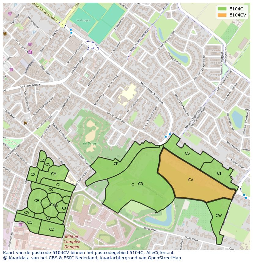Afbeelding van het postcodegebied 5104 CV op de kaart.