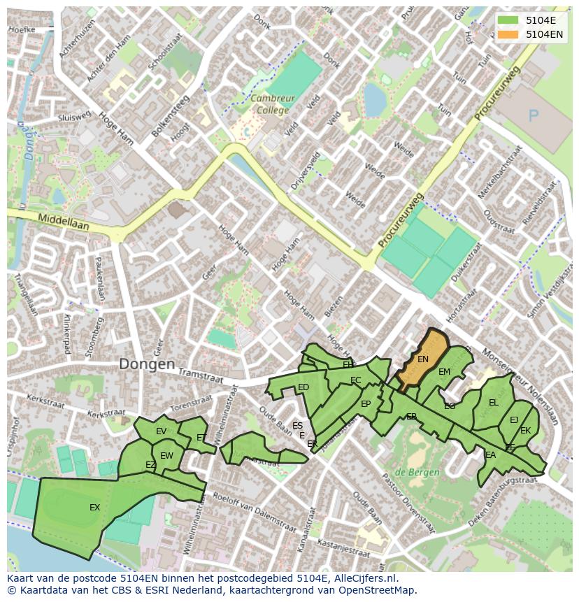 Afbeelding van het postcodegebied 5104 EN op de kaart.