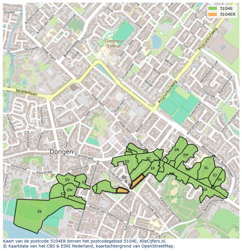 Afbeelding van het postcodegebied 5104 ER op de kaart.