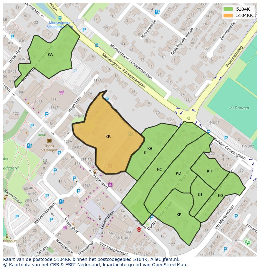 Afbeelding van het postcodegebied 5104 KK op de kaart.