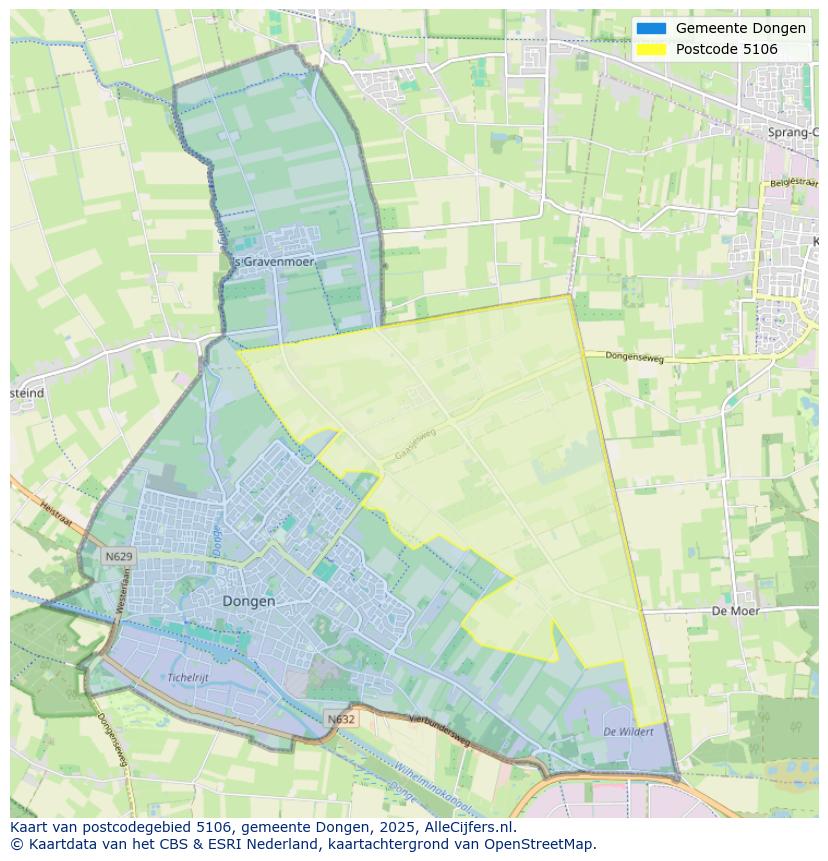 Afbeelding van het postcodegebied 5106 op de kaart.