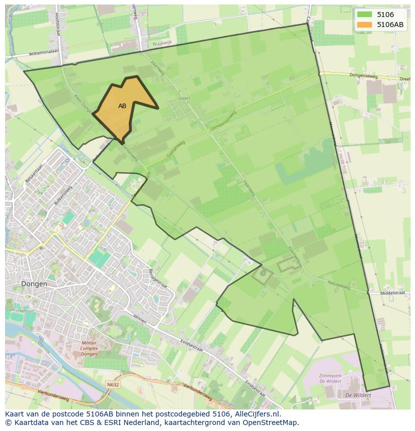 Afbeelding van het postcodegebied 5106 AB op de kaart.