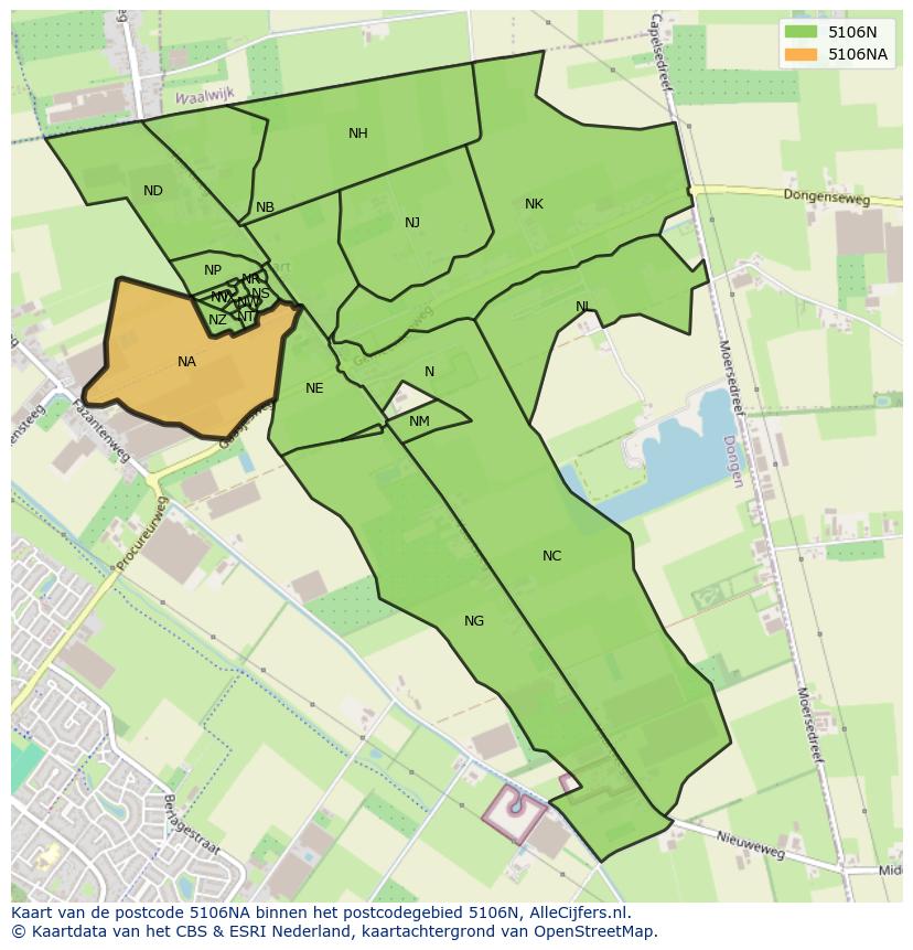 Afbeelding van het postcodegebied 5106 NA op de kaart.