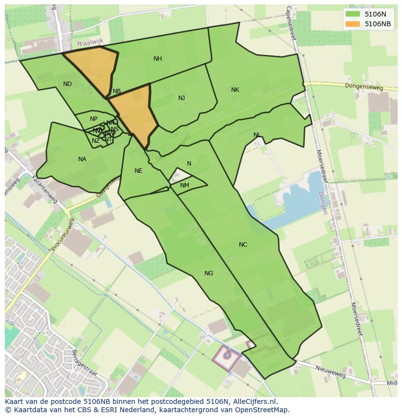 Afbeelding van het postcodegebied 5106 NB op de kaart.