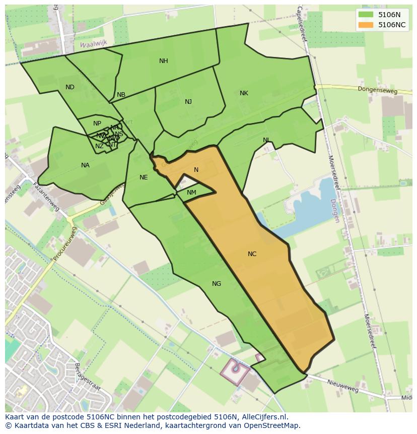 Afbeelding van het postcodegebied 5106 NC op de kaart.