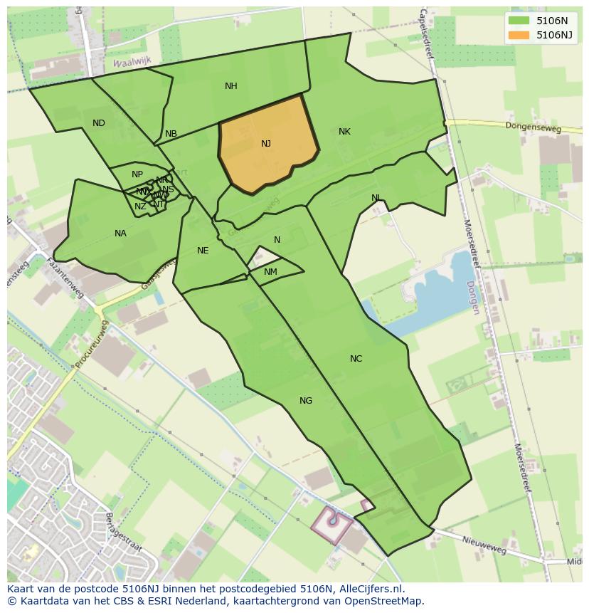 Afbeelding van het postcodegebied 5106 NJ op de kaart.