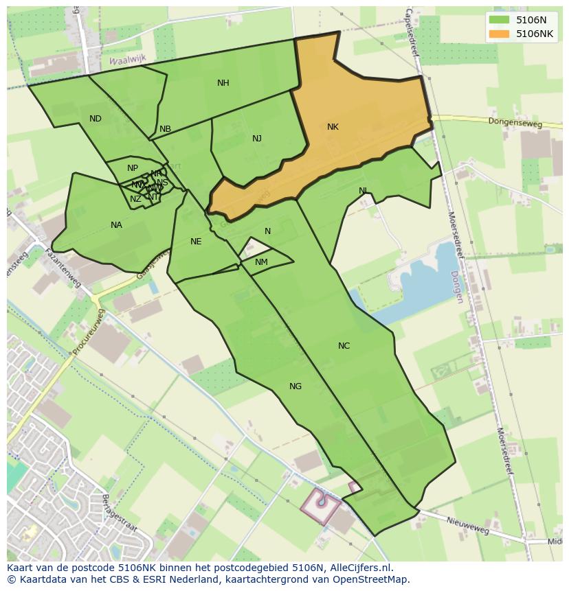 Afbeelding van het postcodegebied 5106 NK op de kaart.