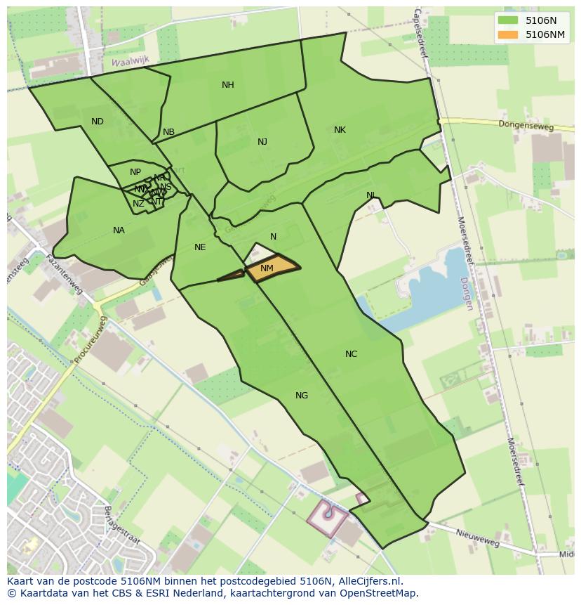 Afbeelding van het postcodegebied 5106 NM op de kaart.