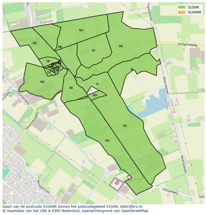 Afbeelding van het postcodegebied 5106 NR op de kaart.