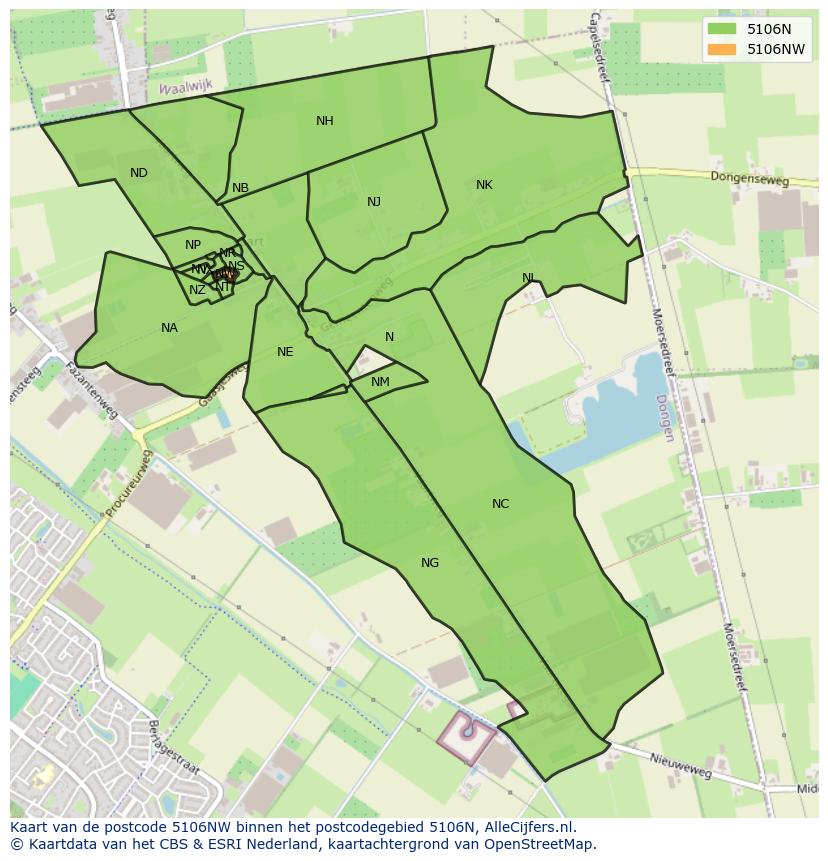Afbeelding van het postcodegebied 5106 NW op de kaart.