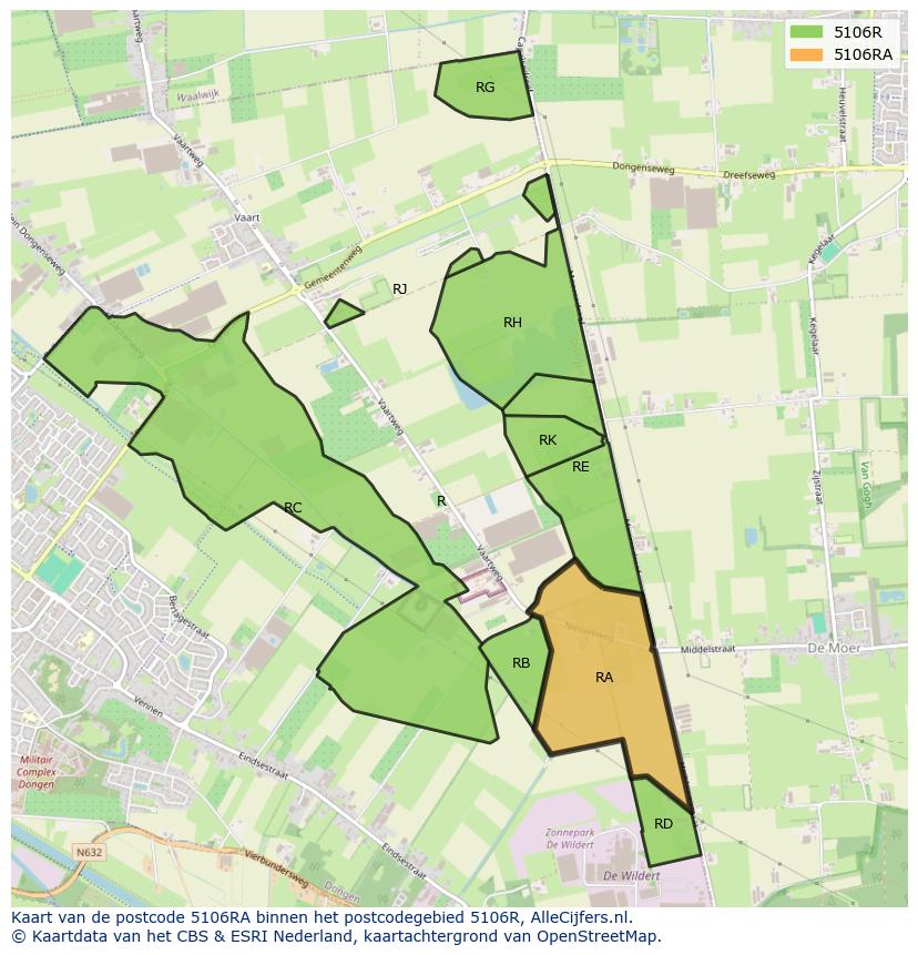 Afbeelding van het postcodegebied 5106 RA op de kaart.