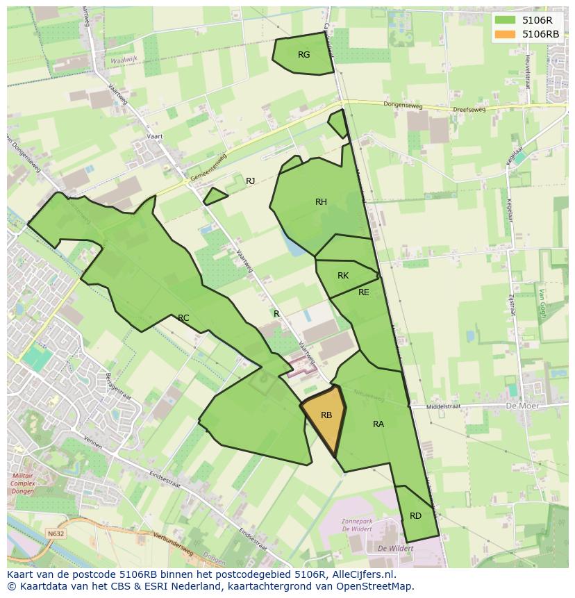 Afbeelding van het postcodegebied 5106 RB op de kaart.