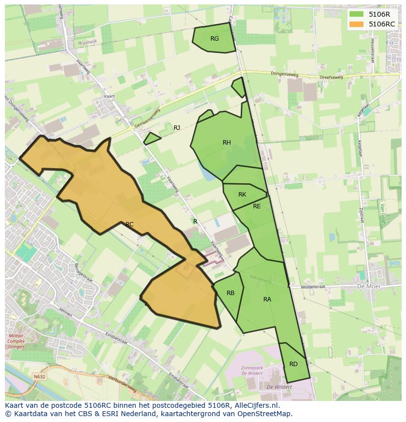 Afbeelding van het postcodegebied 5106 RC op de kaart.