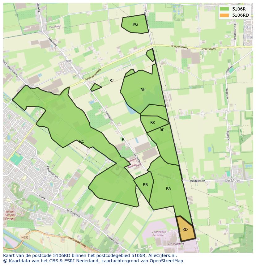 Afbeelding van het postcodegebied 5106 RD op de kaart.