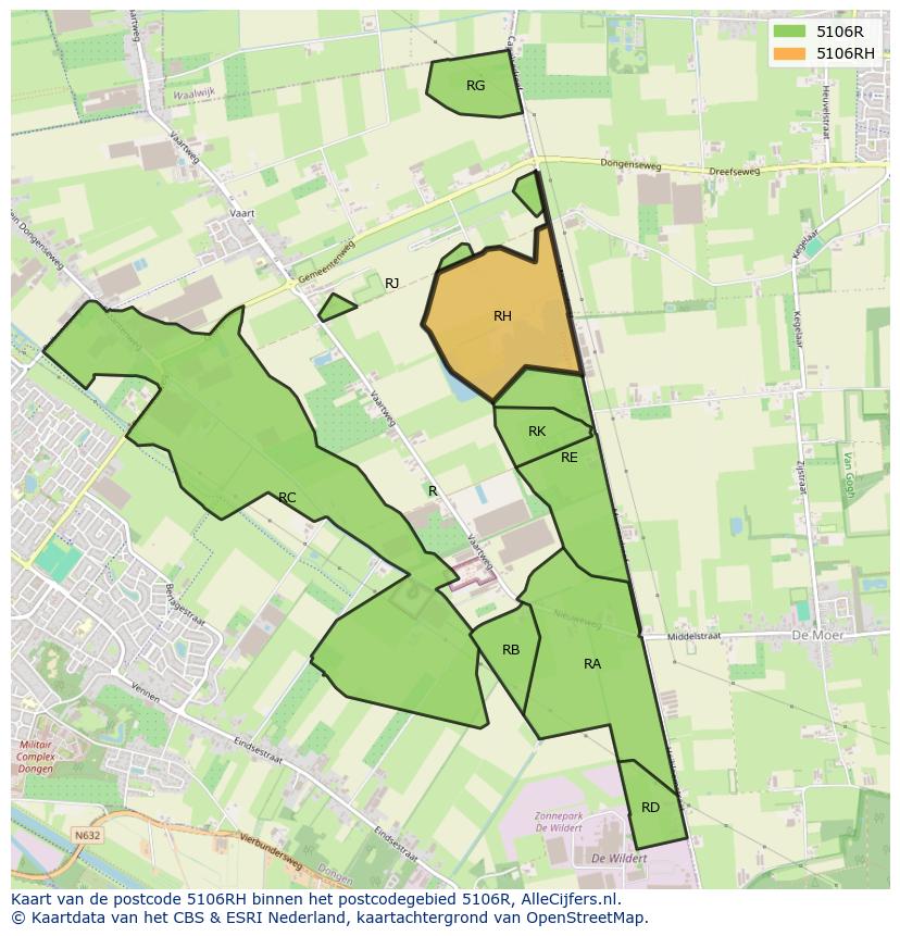 Afbeelding van het postcodegebied 5106 RH op de kaart.