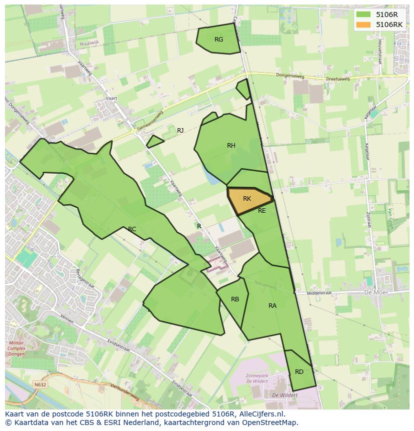Afbeelding van het postcodegebied 5106 RK op de kaart.
