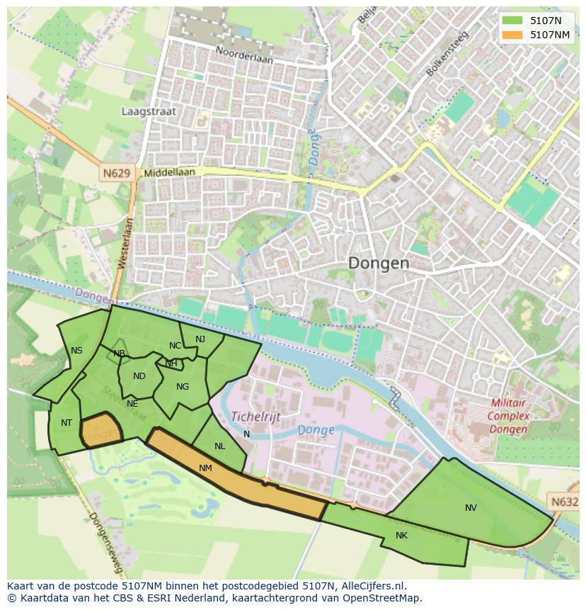 Afbeelding van het postcodegebied 5107 NM op de kaart.